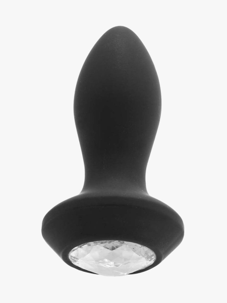 PinkCherry It's A Gem Vibrating Butt Plug black jewel butt plug on light gray background