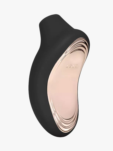 LELO Sona 2 Cruise black and rose gold suction vibrator on light gray background
